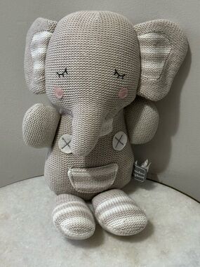 Theodore Elephant Living Textile Knitted Grey Elephant w Rattle Sensory 14" Baby